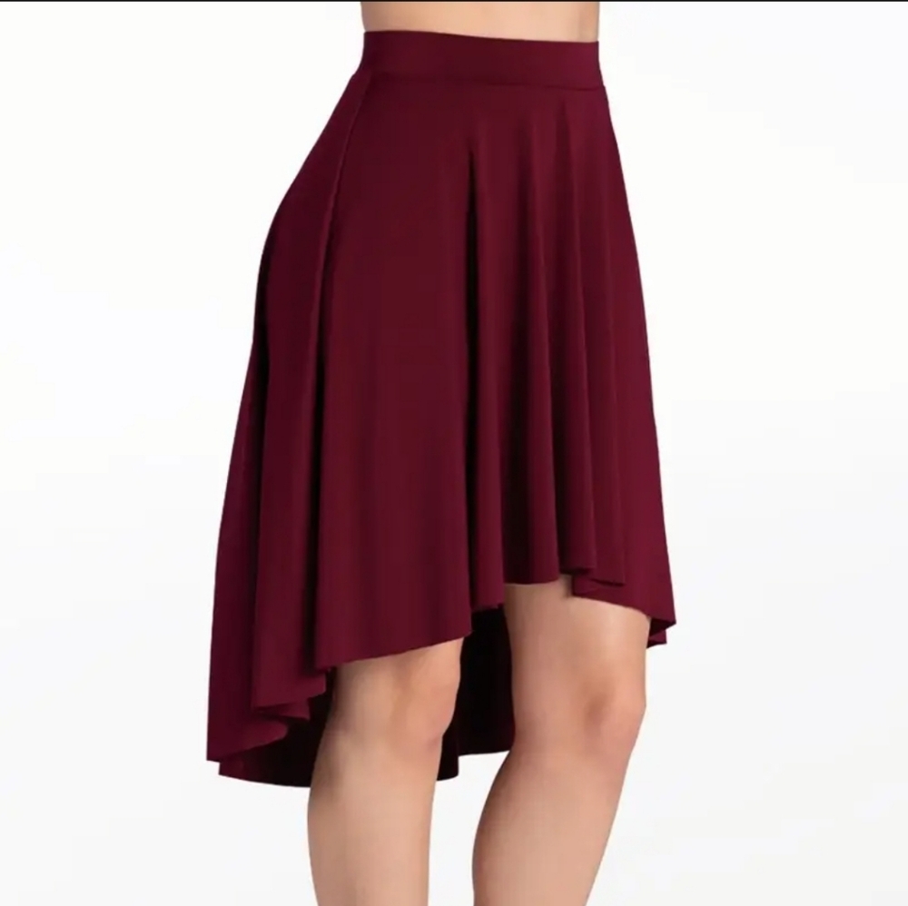 Weissman Burgundy High-Low Women's Dance Skirt With Embellishment